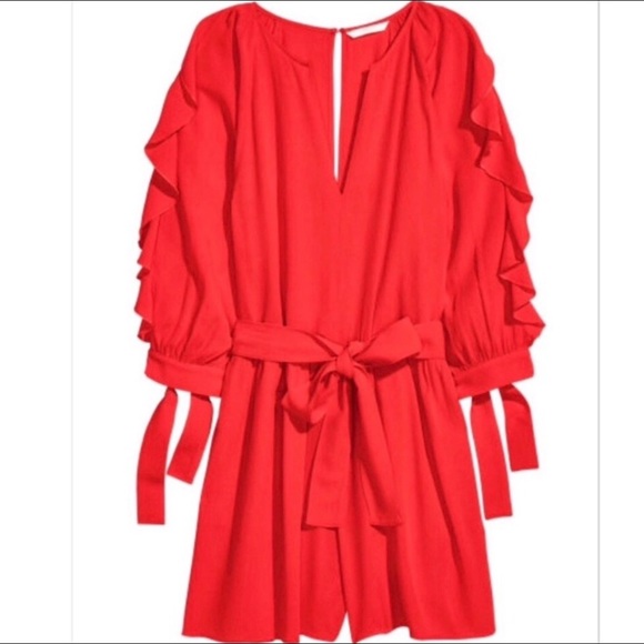 H&M red ruffle  sleeve shorts romper size 6 - Picture 2 of 10